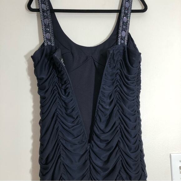 Xscape Navy Blue Ruched Bejeweled Sequin Bodycon Mini Dress 16 - Picture 9 of 9